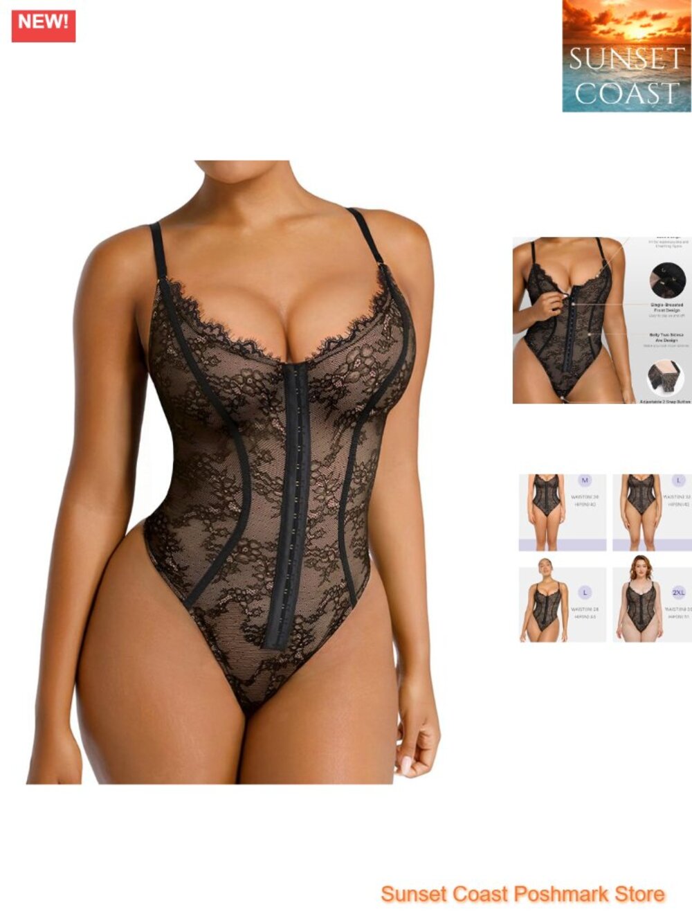 Tummy Control Lace Bodysuit Shapewear Thong